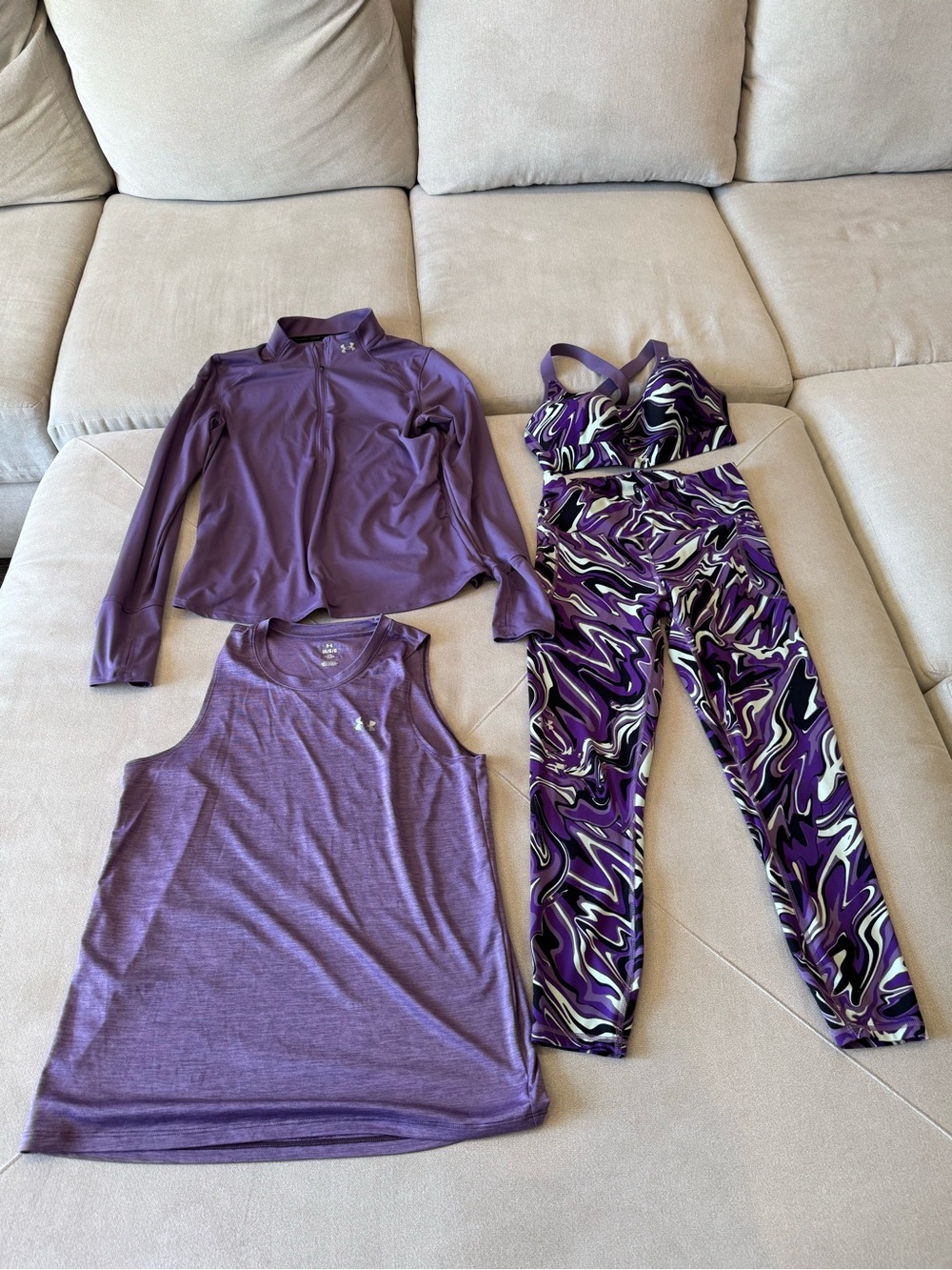 Under Armour Purple Activewear Set with Patterned Sports Bra & Leggings